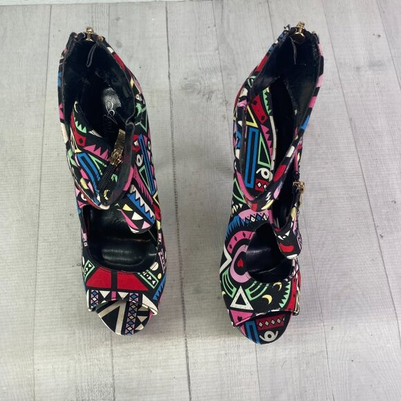 AMI Clubwear RED HEART Colorful Stiletto Platforms Ultra High Heel Shoes Sz 8.5 - Picture 6 of 16